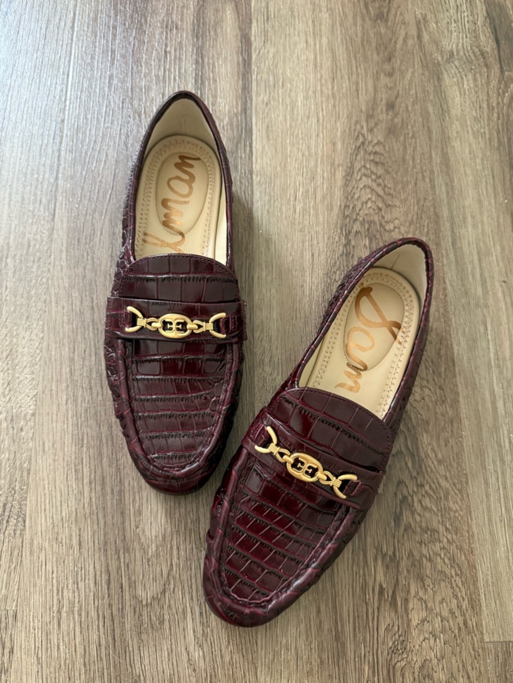 Sam Edelman - Burgundy Croc-Embossed Lucca Leather Loafers